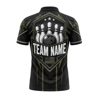Green Camo Custom Bowling Polo Shirt For Men, Custom Camo Bowling Team Shirts BZ0941