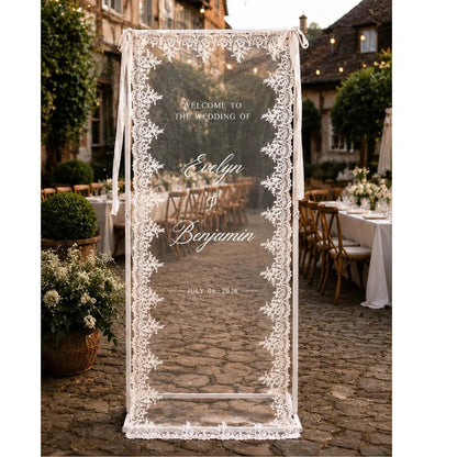 Personalized Lace Sheer Wedding Welcome Sign, Custom Welcome Lace Wedding Banner WD0237