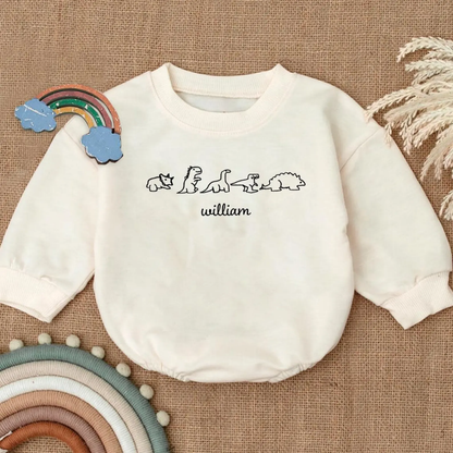 Custom Name Baby Dinosaur Romper Sweatshirt, Personalized Dinosaur Romper Sweatshirt For Baby BB0107