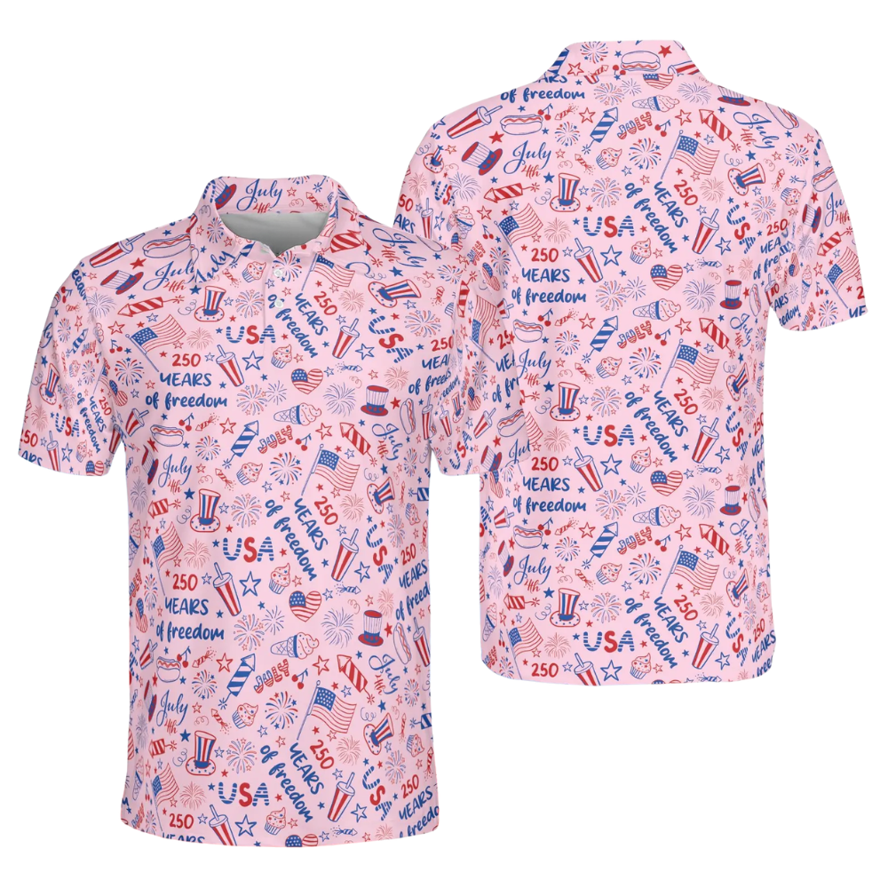 250 Years Of Freedom American Flag Golf Polo Shirt Men, 4th Of July Golf Shirts GE0478