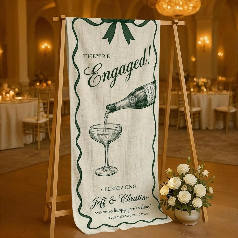 They're Engaged Personalized Fabric Welcome Banner, Custom Engagement Party Welcome Signs WD0399