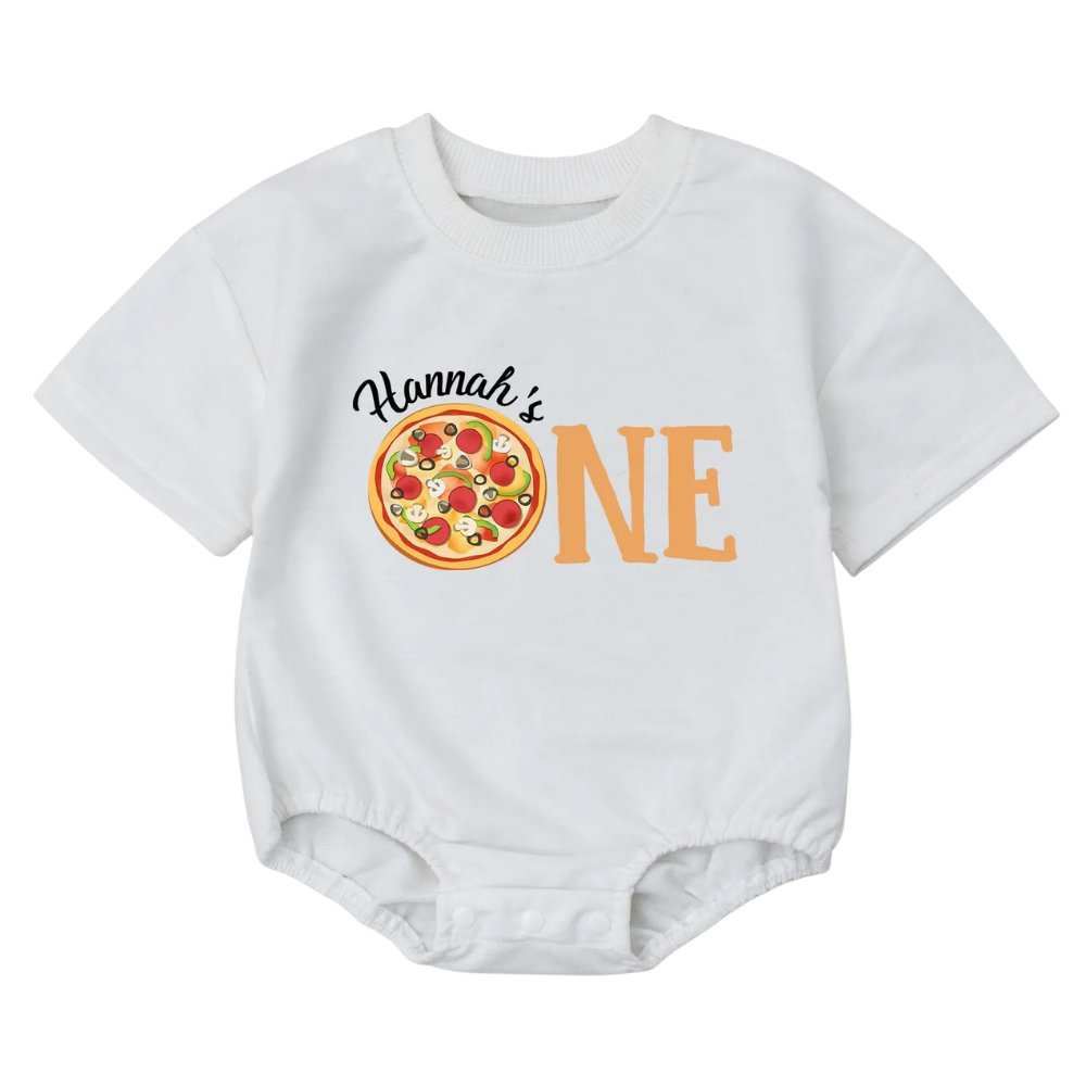 Custom Name Pizza First Birthday Baby T Shirt Romper, Custom 1st Birthday Baby Romper BB0042