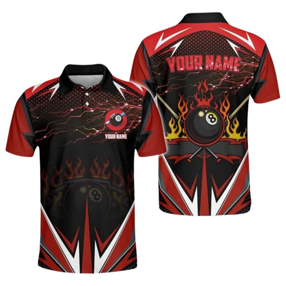 Custom Purple Thunder Flame 8 Ball Billiard Polo Shirt Mens, Custom Billiard Team Shirts BIZ0156