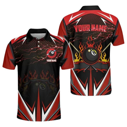 Custom Purple Thunder Flame 8 Ball Billiard Polo Shirt Mens, Custom Billiard Team Shirts BIZ0156