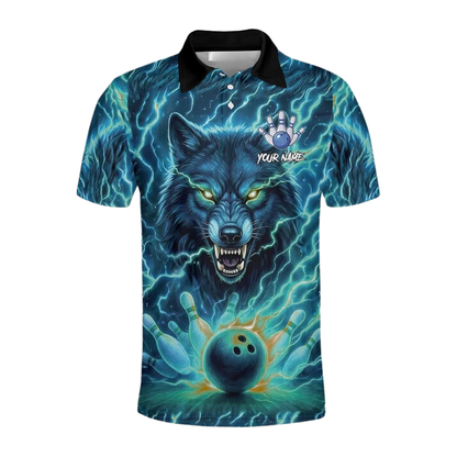 Custom Wolf Bowling Polo Shirt For Men, Custom Thunder Wolf Bowling Shirt Team BZ0772