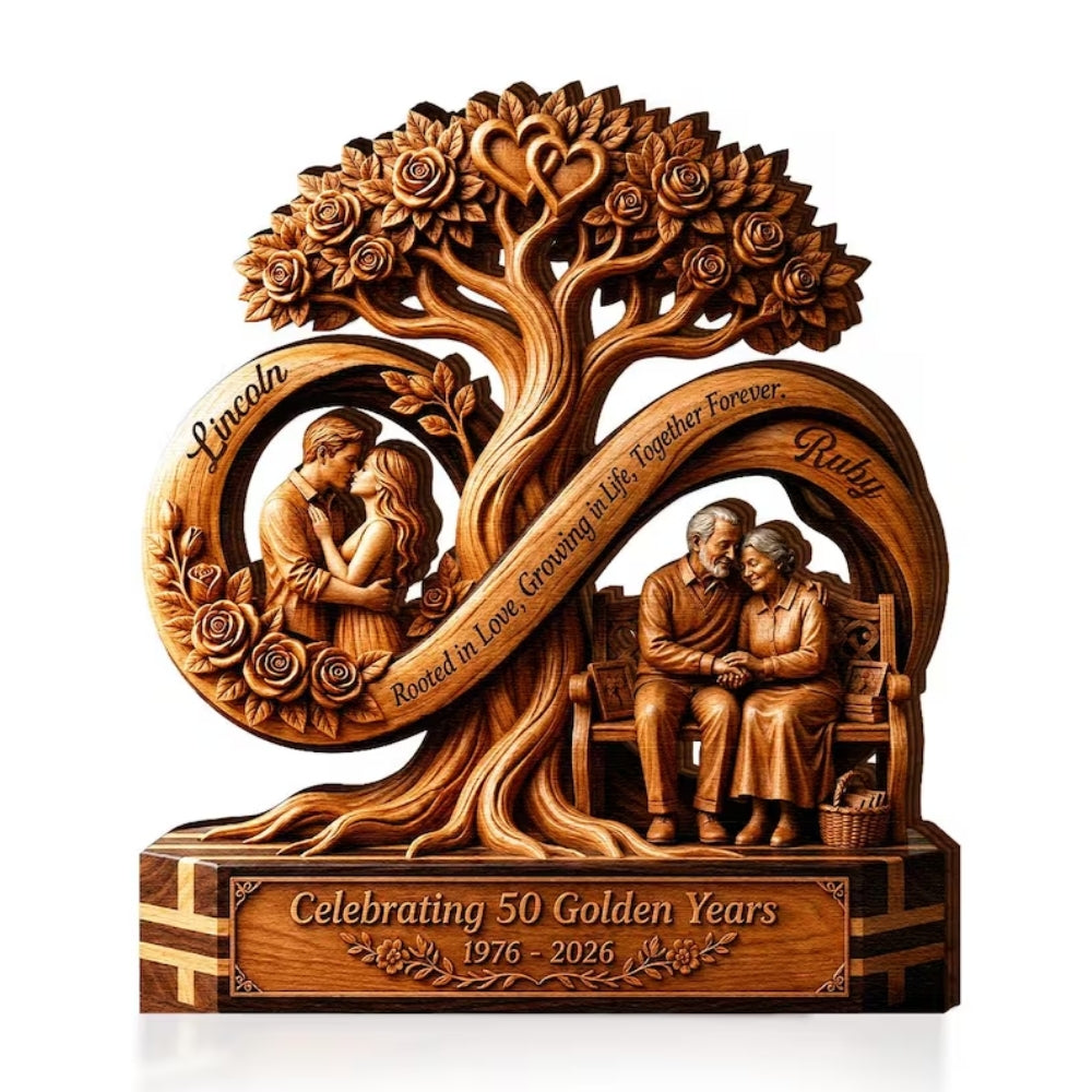 Custom Celebrating 50 Golden Years Wooden Plaque, Personalized 50th Wedding Anniversary Wooden Block WD0763