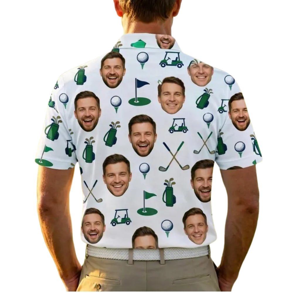 Custom Face Matching Golf Polo Shirt For Men And Women, Custom Photo Golf Shirts For Couple GE0386