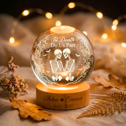 Til Death Do Us Part Custom Skeleton Couple Crystal Ball Led Night Light, Custom Wedding Keepsake Night Light WD0850