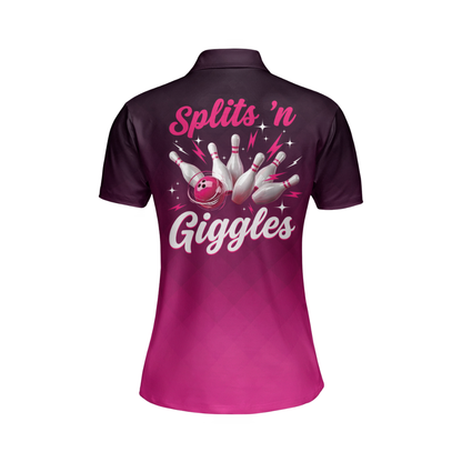 Splits'n Giggles Custom Pink Bowling Polo Shirts For Women, Custom Funny Bowling Polo Shirts For Women BW0166