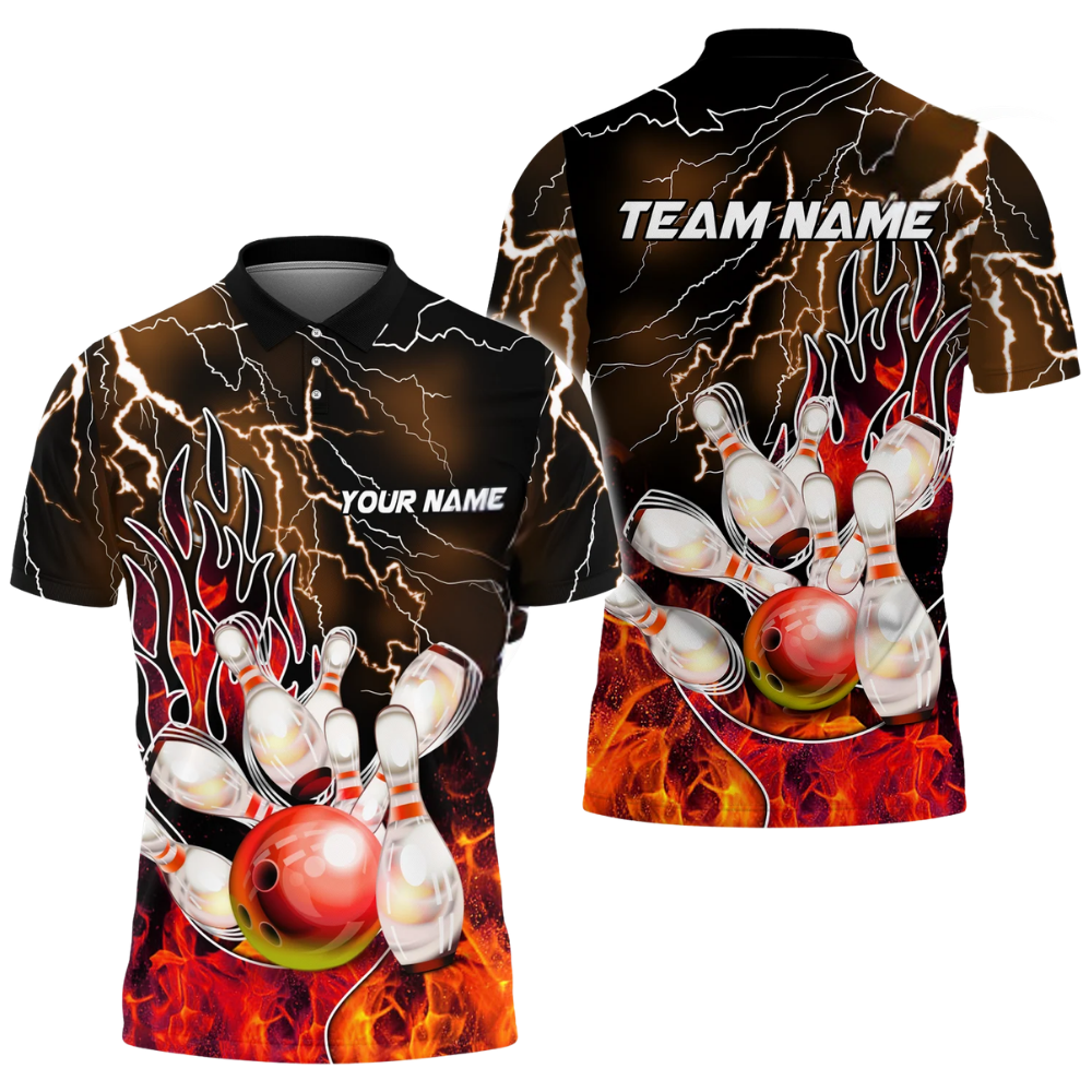 Custom Purple Flame Bowling Polo Shirt Mens, Custom Team Flame Bowling Shirts BZ0759