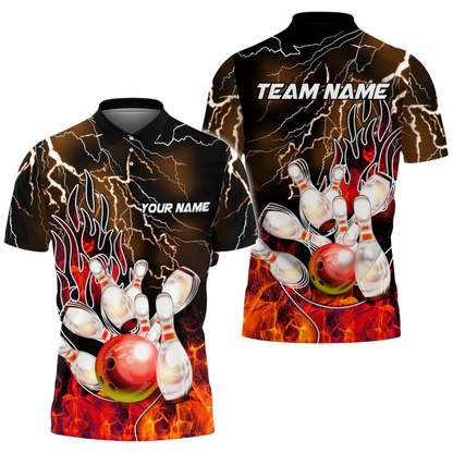 Custom Purple Flame Bowling Polo Shirt Mens, Custom Team Flame Bowling Shirts BZ0759