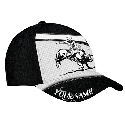 Custom Name Bull Riding Cowboy Baseball Cap Black White, Custom Western Bull Riding Cap Hat CP0562