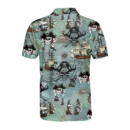 Men's Skull Pirate Golf Polo Shirt, Skull Nautical Golf Shirts GE0500