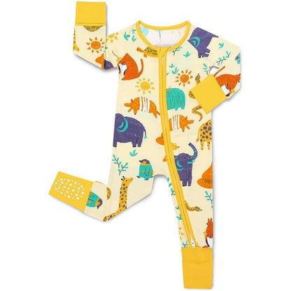 Retro Animal Baby Convertible Zippy Romper Yellow, Animal Lover Baby Convertible Romper BB0361