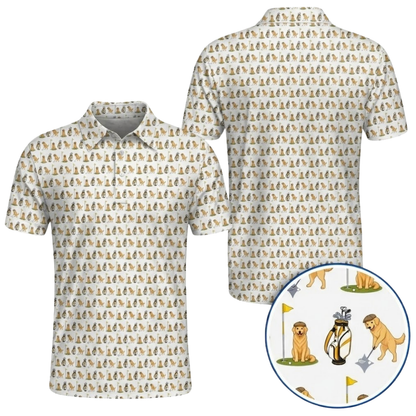 Golden Retriever Playing Golf Men's Golf Polo Shirt, Golden Retriever Lover Golf Shirt GZ0382
