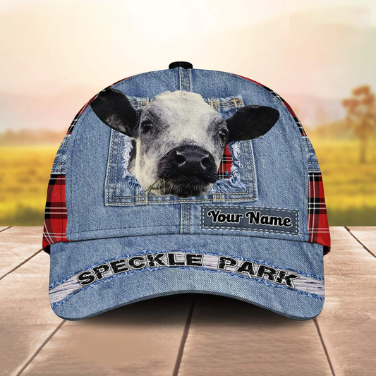 Speckle Park Overall Jeans Pattern And Red Caro Pattern Customized Name Cap CA0094