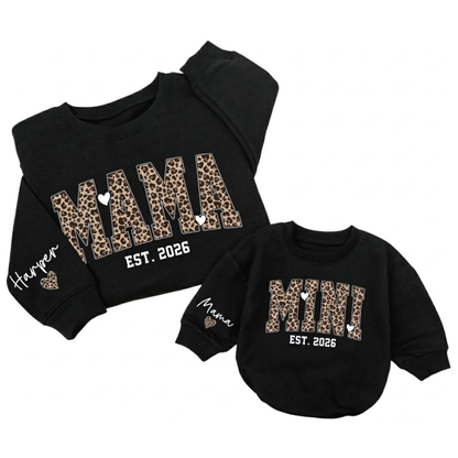 Custom Mama And Mini Leopard Matching Sweatshirt, Personalized Mommy And Me Leopard Sweater ET1687