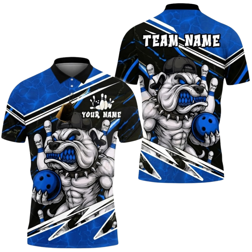Custom Angry Dog Bowling Polo Shirt For Men, Custom Dog Bowling Team Shirts BZ0642