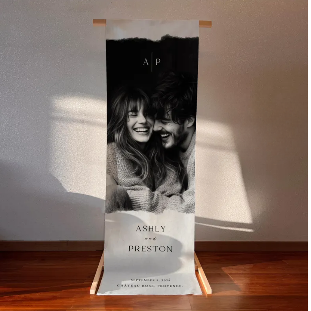 Personalized Photo Wedding Fabric Welcome Banner For Wedding Day, Custom Picture Wedding Sign WD0467