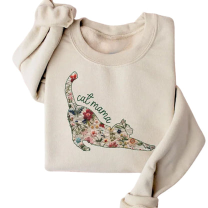Cat Mama Wildflower Sweatshirt, Floral Cat Sweatshirt For Mom 2D0874
