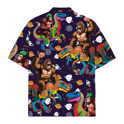 Bigfoot Riding Dinosaur Hawaiian Shirt For Men, Bigfoot Hawaiian Shirts HE0557