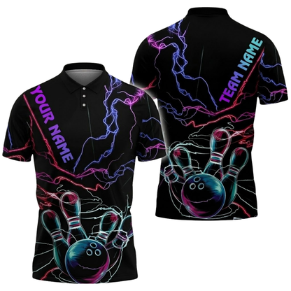 Custom Neon Thunder Bowling Polo Shirt For Men, Custom Team Thunder Bowling Shirts BZ0690