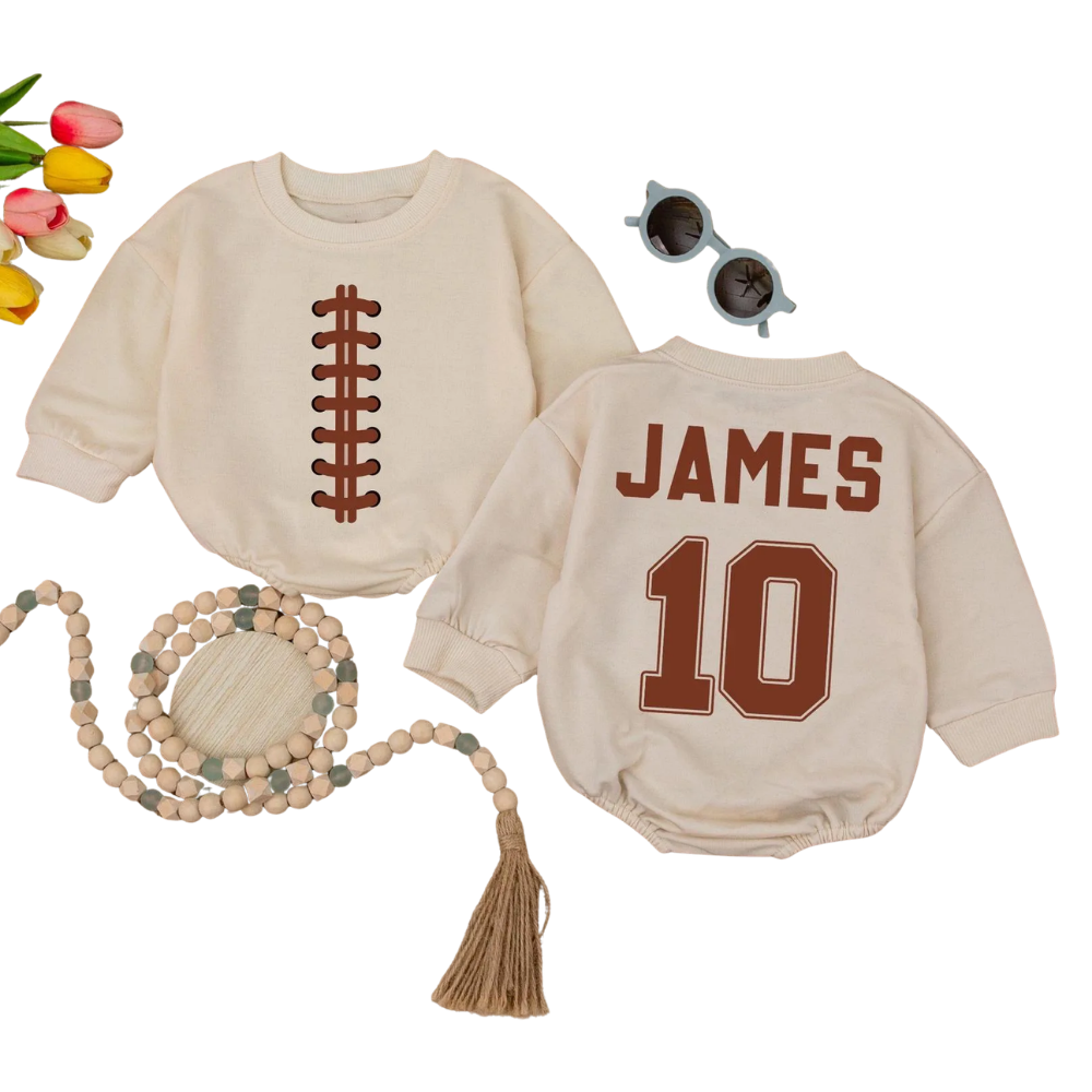On Sunday We Watch Football With Daddy Custom Baby Romper Sweatshirt, Custom Baby Football Romper Sweater BB0520