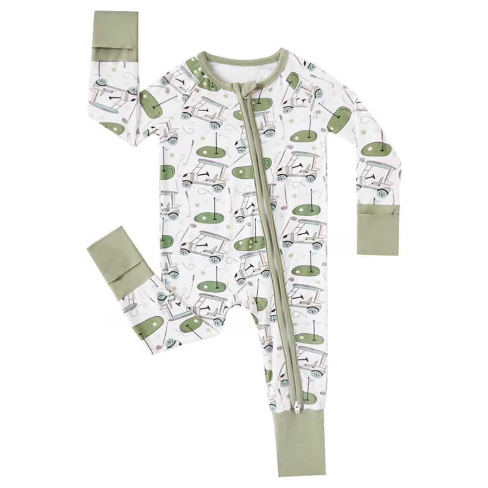 Golf Cart Green Baby Convertible Zippy Romper, Golf Baby Romper Convertible BB0600