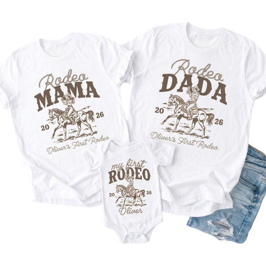 My First Rodeo Personalized First Birthday Cowboy Family Matching Shirts, Custom Family Western 1st Birthday Shirts ET0882