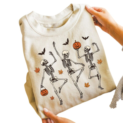 Skeleton Dancing Pumpkin Sweatshirt, Halloween Skull Sweatshirts 2D0944