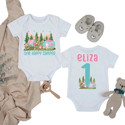 Custom One Happy Camper First Birthday Family Matching Shirts, Custom Camping Family Shirts For 1st Birthday ET1078