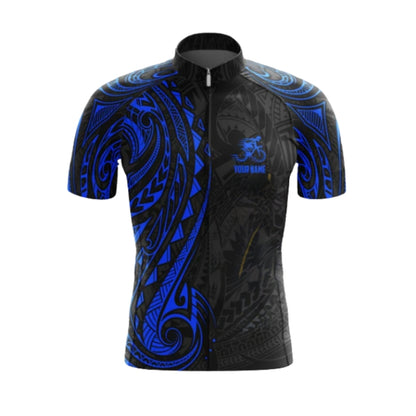 Custom Black Blue Tribal Short Sleeve Cycling Jersey, Custom Tribal Cycling Jerseys CG0489
