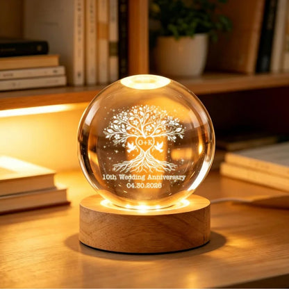 Personalized 10th Wedding Anniversary Crystal Ball Led Night Light, Custom 10 Years Anniversary Night Light WD0371
