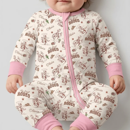 My First Rodeo Custom First Birthday Baby Romper Convertible Zippy, Custom Wetern 1st Birthday Baby Convertible Romper BB0889