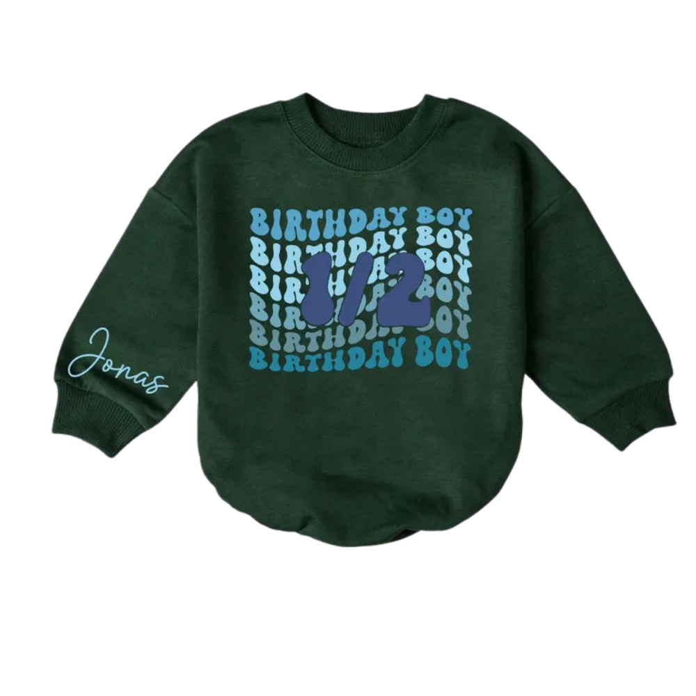 Personalized 1/2 Birthday Boy Baby Romper Sweatshirt, Custom Half Birthday Romper Baby Sweater BB0470