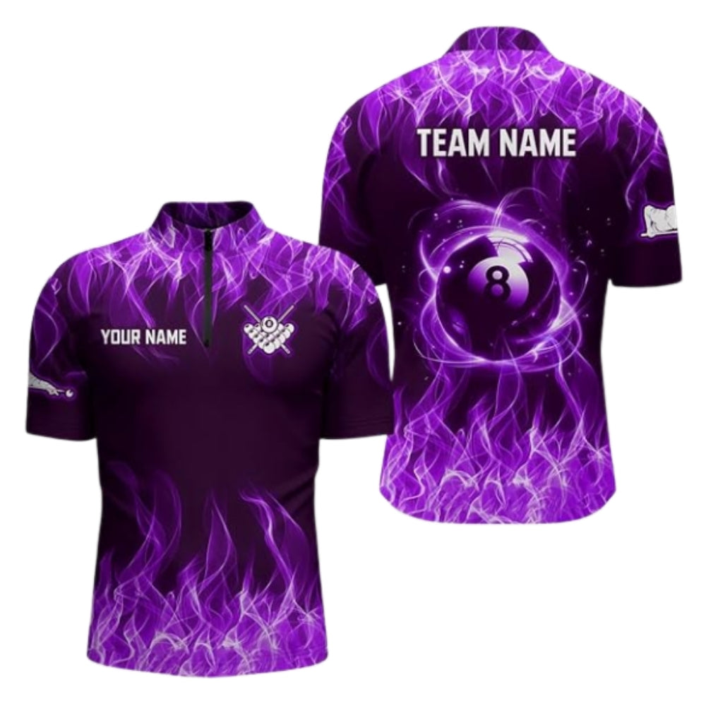 Custom Blue Flame 8 Ball Jersey For Mens, Custom Flame Billiard Team Shirts BIZ0261