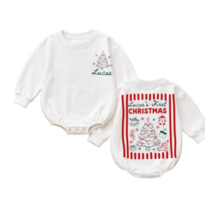 Custom First Christmas Baby Romper Sweatshirt With Name, Custom 1st Christmas Baby Sweater BB0933