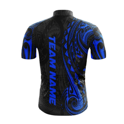 Custom Black Blue Tribal Short Sleeve Cycling Jersey, Custom Tribal Cycling Jerseys CG0489