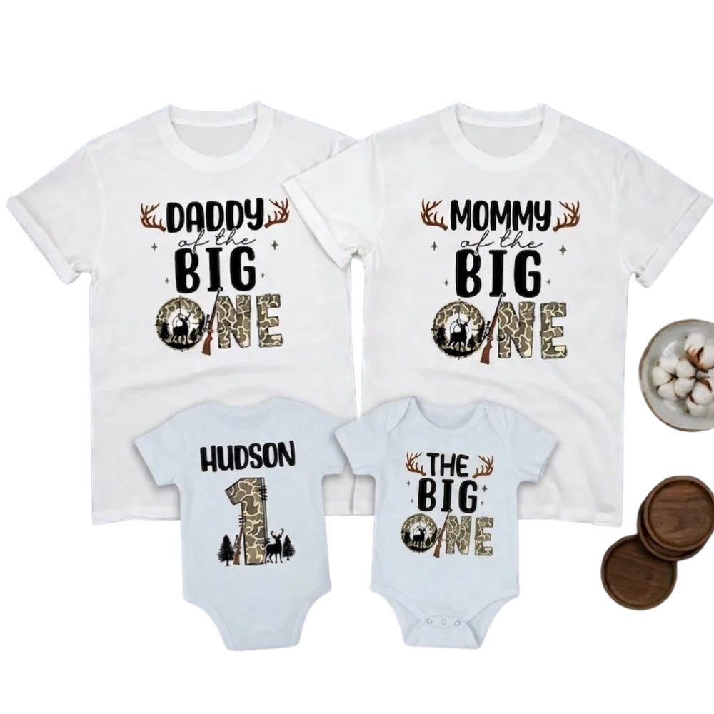 Daddy Mommy Of The Big One Personalized Matching First Birthday Hunting Family T Shirt, Custom Hunting 1st Birthday Family Shirts ET1079