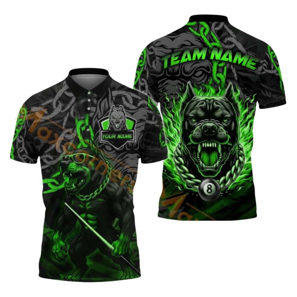 Custom Pitbull 8 Ball Billiard Men's Polo Shirts, Custom Pitbull Billiard Shirts For Team BIZ0271