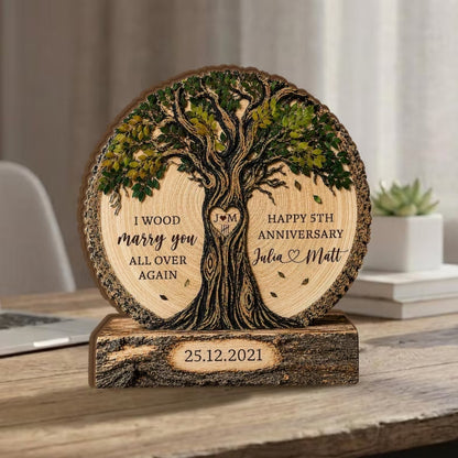 I Wood Marry You All Over Again Custom 5th Wedding Anniversary Layer Wooden Plaque, Custom 5 Years Wedding Wooden Block Keepsake WD0888