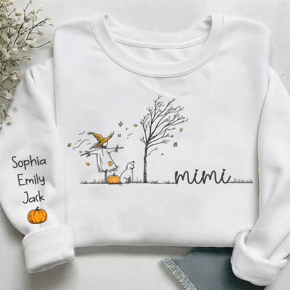 Personalized Mimi Pumpkin Fall Sweatshirt With Kids Names, Custom Fall Sweatshirt For Grandmother 2D1015
