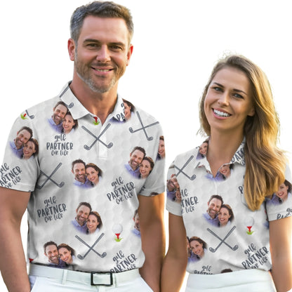 Golf Partner For Life Custom Couple Photo Golf Polo Shirts, Custom Photo Matching Golf Shirts For Couple GZ0209