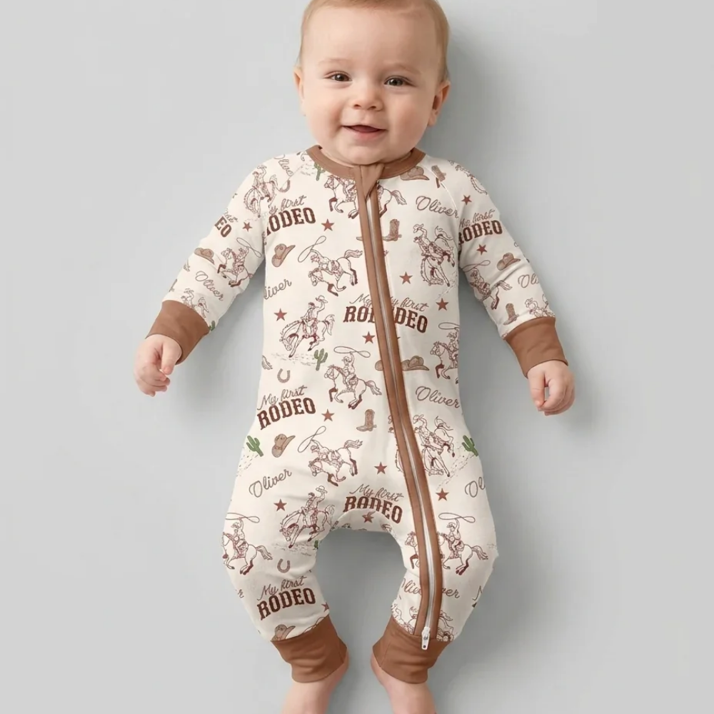 My First Rodeo Custom First Birthday Baby Romper Convertible Zippy, Custom Wetern 1st Birthday Baby Convertible Romper BB0889