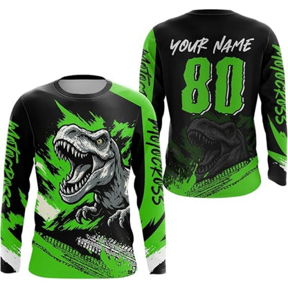 Custom Dinosaur Black And Red Men's Motocross Long Sleeve Jersey, Custom Dinosaur Motocross Jerseys MZ0021