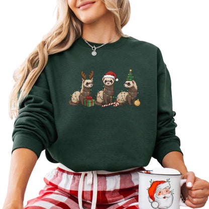 Women's Ferret Christmas Sweatshirt, Ferret Lover Sweatshirt 2D0628