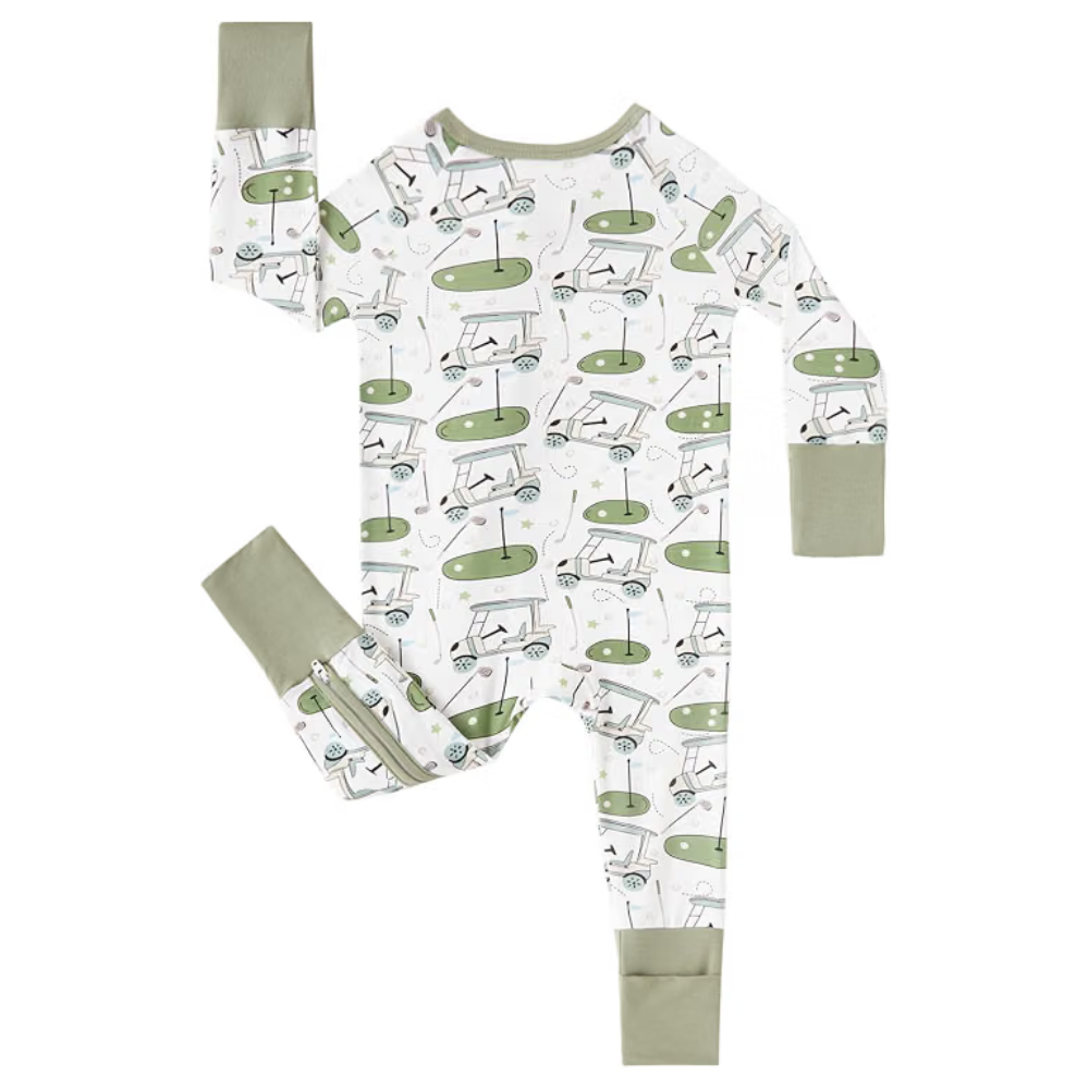 Golf Cart Green Baby Convertible Zippy Romper, Golf Baby Romper Convertible BB0600