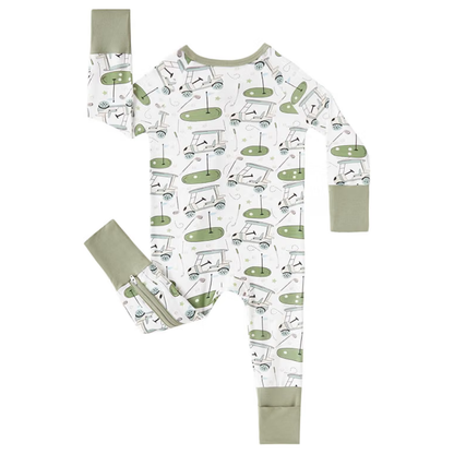 Golf Cart Green Baby Convertible Zippy Romper, Golf Baby Romper Convertible BB0600