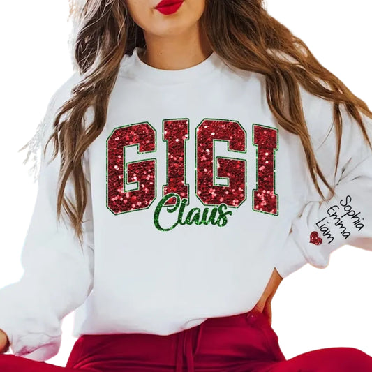 Custom Glitter Gigi Claus Sweatshirt, Custom Christmas Grandma Sweatshirt 2D0391