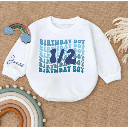 Personalized 1/2 Birthday Boy Baby Romper Sweatshirt, Custom Half Birthday Romper Baby Sweater BB0470